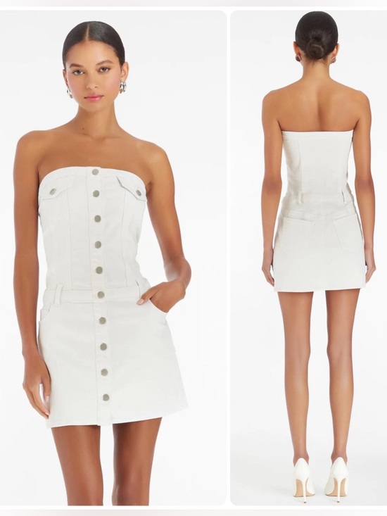Amanda Uprichard Dresses & Skirts - Amanda Uprichard Teyana White Strapless Button-Front Mini Denim Dress NWT $248